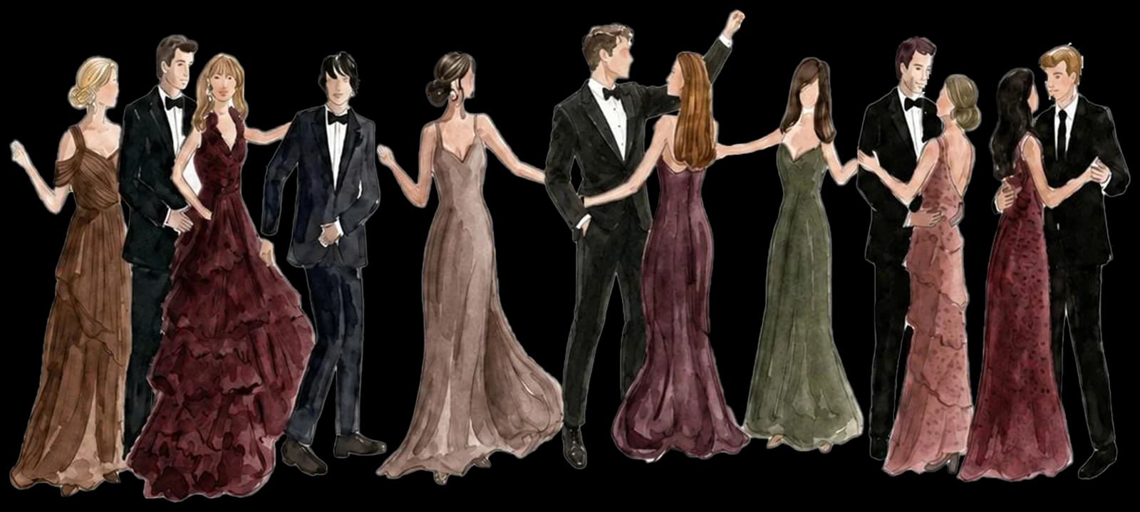 Guests in the wedding's dress code palette